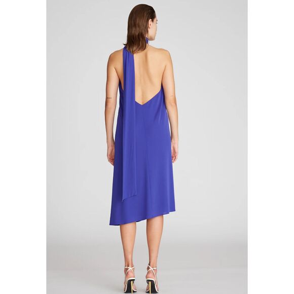 NWT Halston Kali Iris Blue Draped Asymmetric Cocktail Dress Sleeveless Chic 4 - Picture 6 of 7